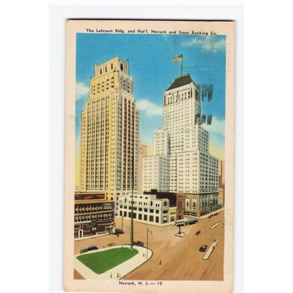 Vintage 1946 Newark NJ Postcard Lefcourt Bldg Nat Newark Essex Banking Co Linen